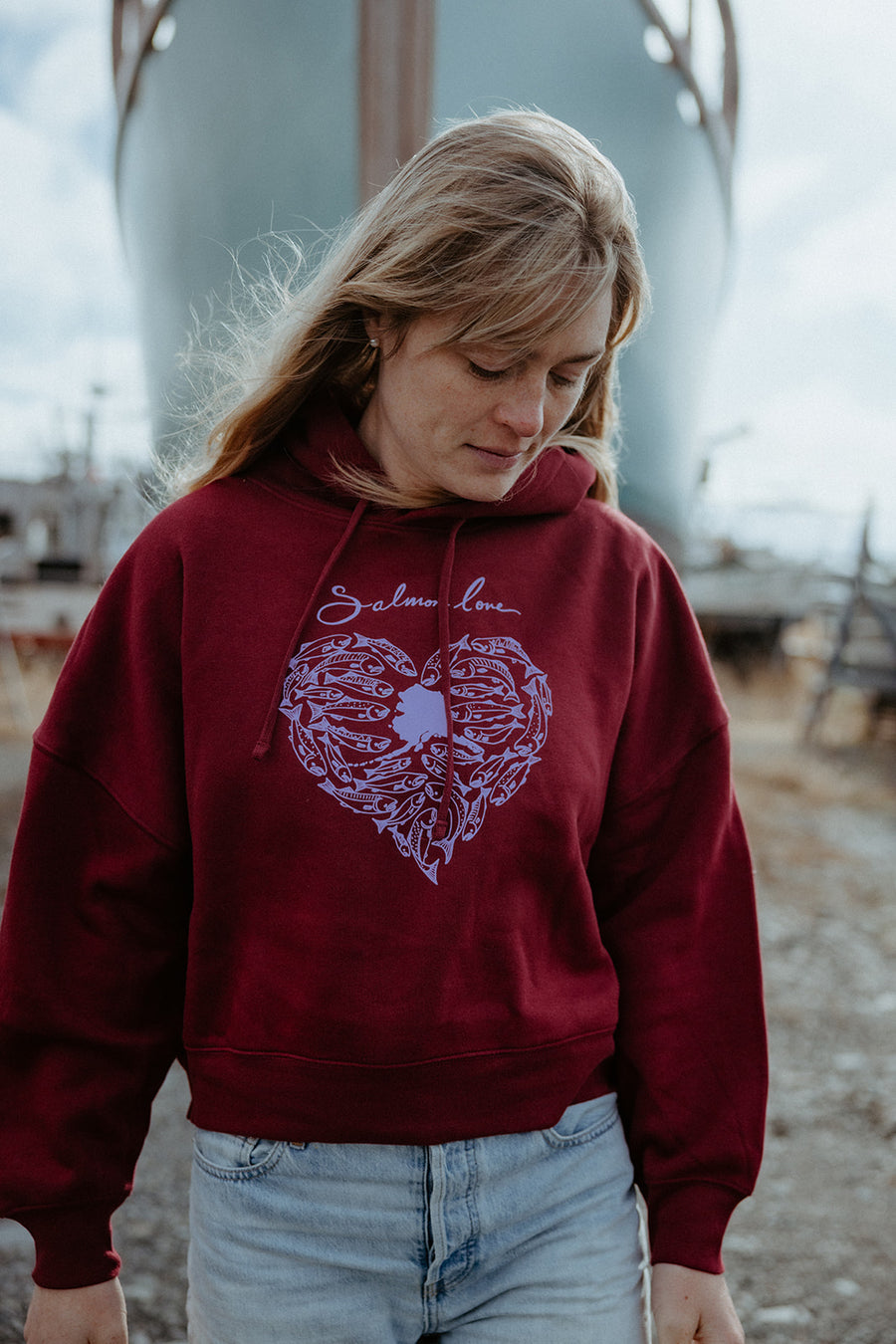 Salmon Love Women's Pullover Hoodie - Burgundy – Salmon Sisters