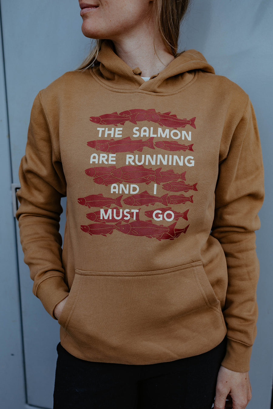 Salmon Are Running Pullover Hoodie - Rust