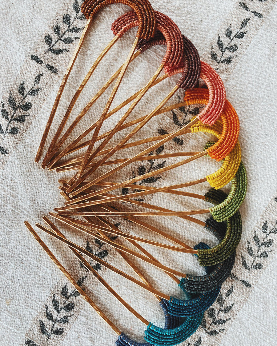 Woven in the Waves - Macrame Brass Hairpins