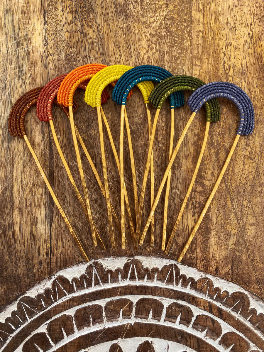 Woven in the Waves - Macrame Brass Hairpins