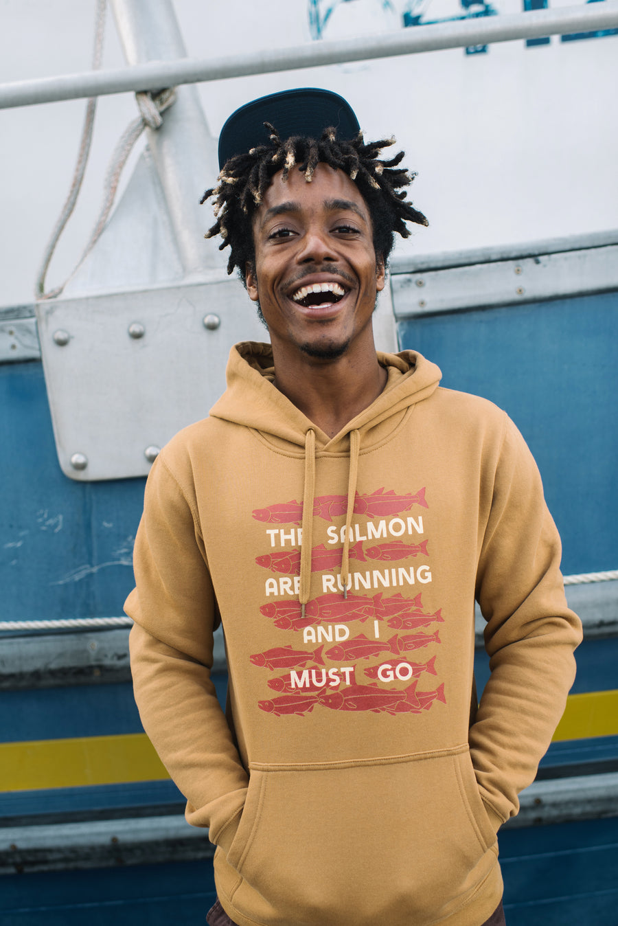 Salmon Are Running Pullover Hoodie - Rust