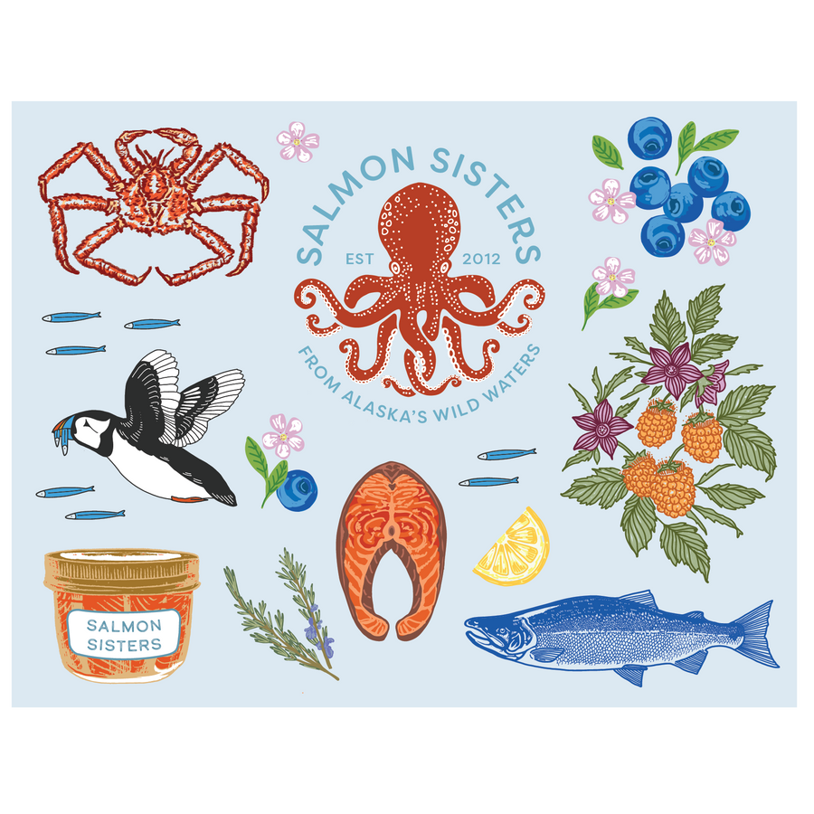 Salmon Sisters Sticker Sheet