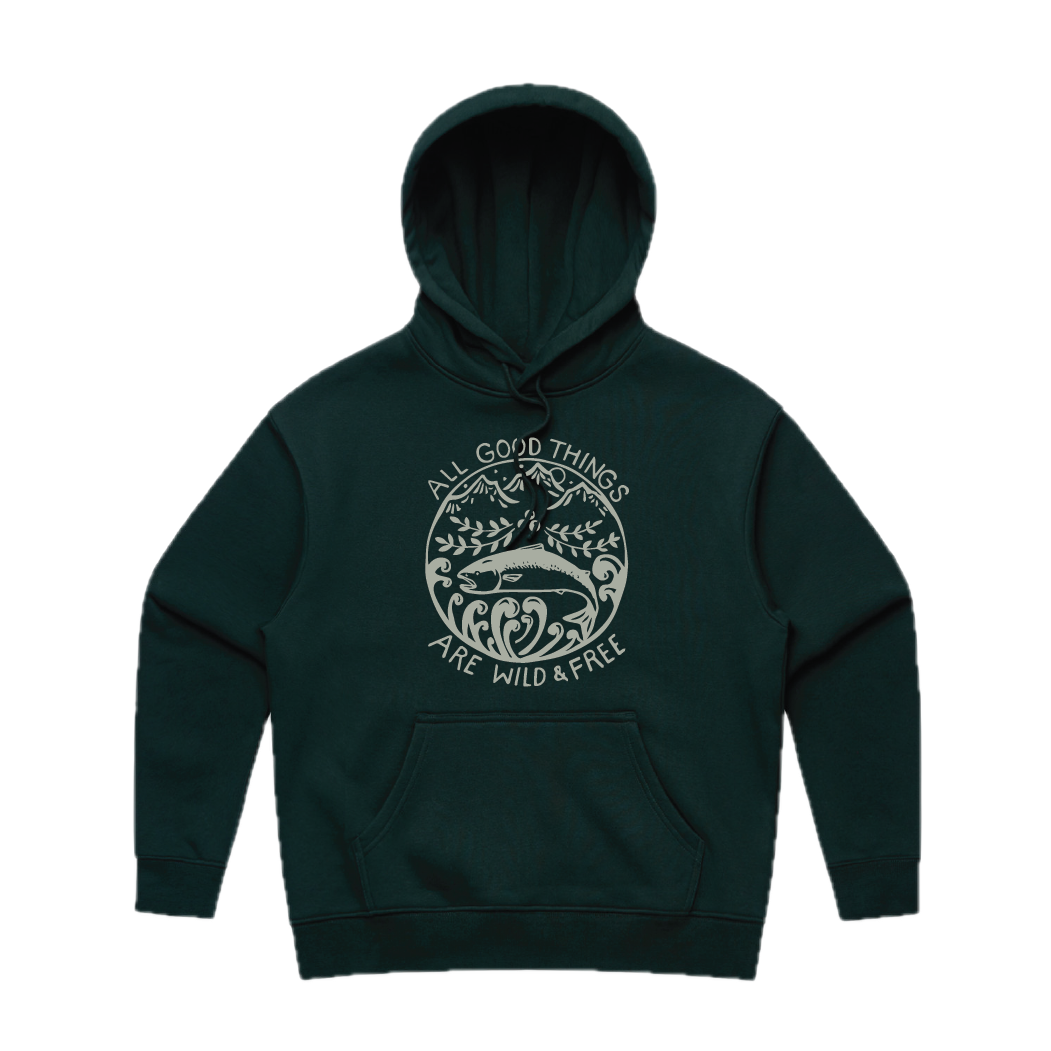 Wild & Free Pullover Hoodie - Evergreen – Salmon Sisters Wild & Free Pullover Hoodie - Evergreen – Salmon Sisters